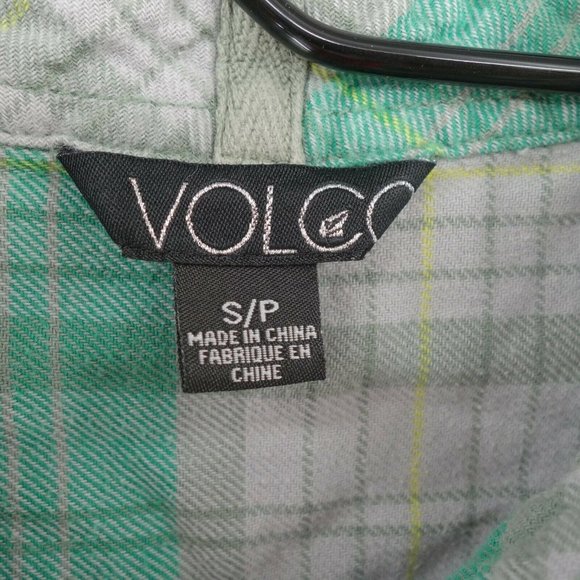 Volcom Shirt Women Small Green Plaid Flannel Long Sleeve Button Front Collared - Picture 3 of 9